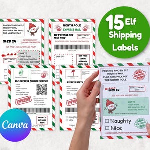 EDITABLE 15 Elf Shipping Label Template, Santa Mail, Elf Arrival Package, Printable Elf Arrival Box Shipping Label, North Pole Delivery Tags