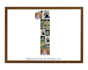 1歳の誕生日の写真コラージュテンプレート、数字1、1歳の誕生日の写真マイルストーンサイン、編集可能な1歳の誕生日の写真ポスターテンプレート、Canva