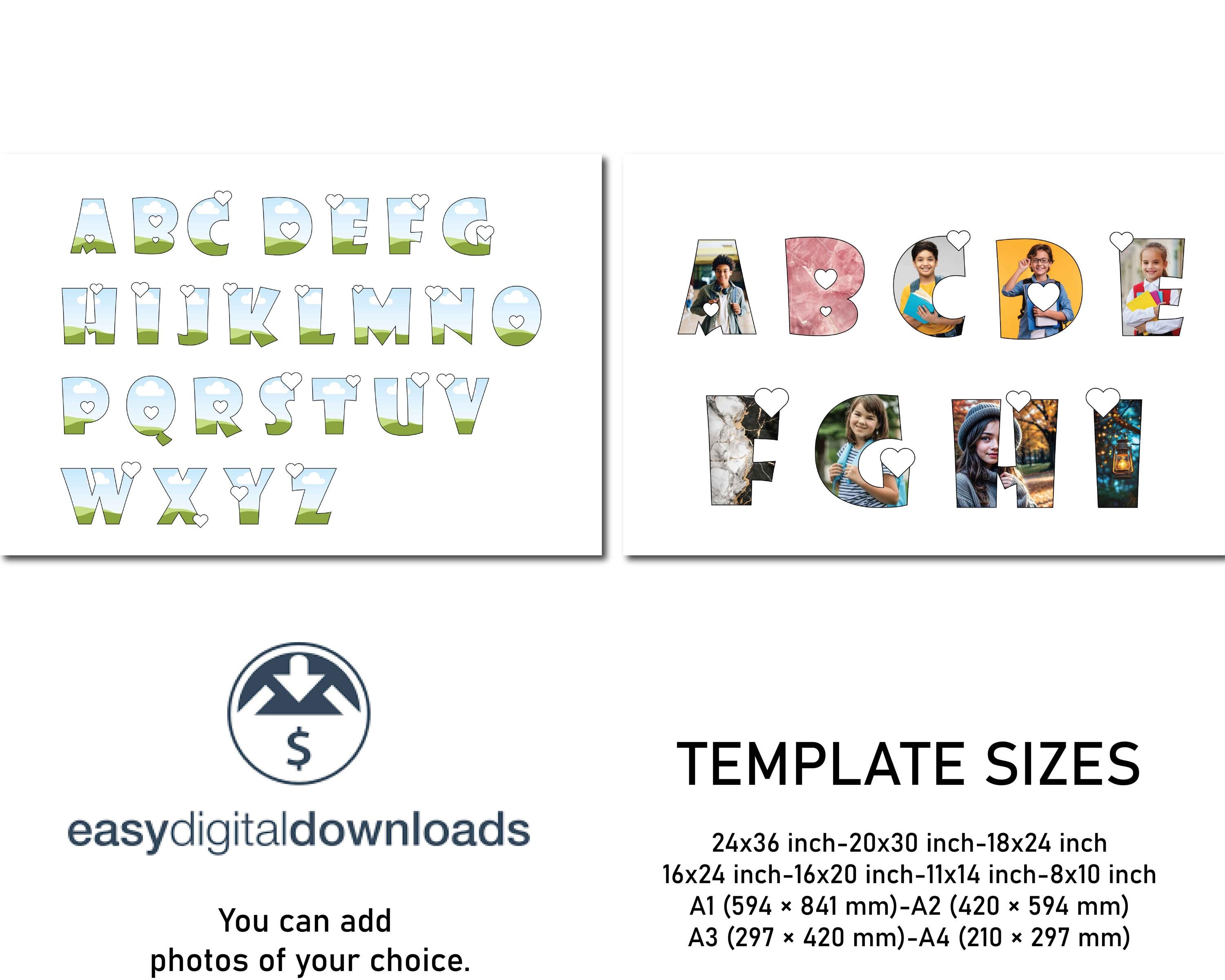Fillable Heart Alphabet, DIY Canva Frames, Easy Drag and Drop Photo ...