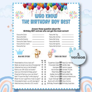 Who Knows The Birthday Boy Best, Race Car Birthday Game, Birthday Party Game, Birthday Game for Boys, Birthday Boy Game, Superhero Birthday