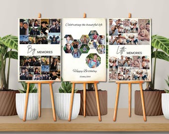 Funeral Photo Collage Sign Set Templates, Funeral Welcome Sign Template, Celebration of Life, In Loving Memory, Memorial Poster Size