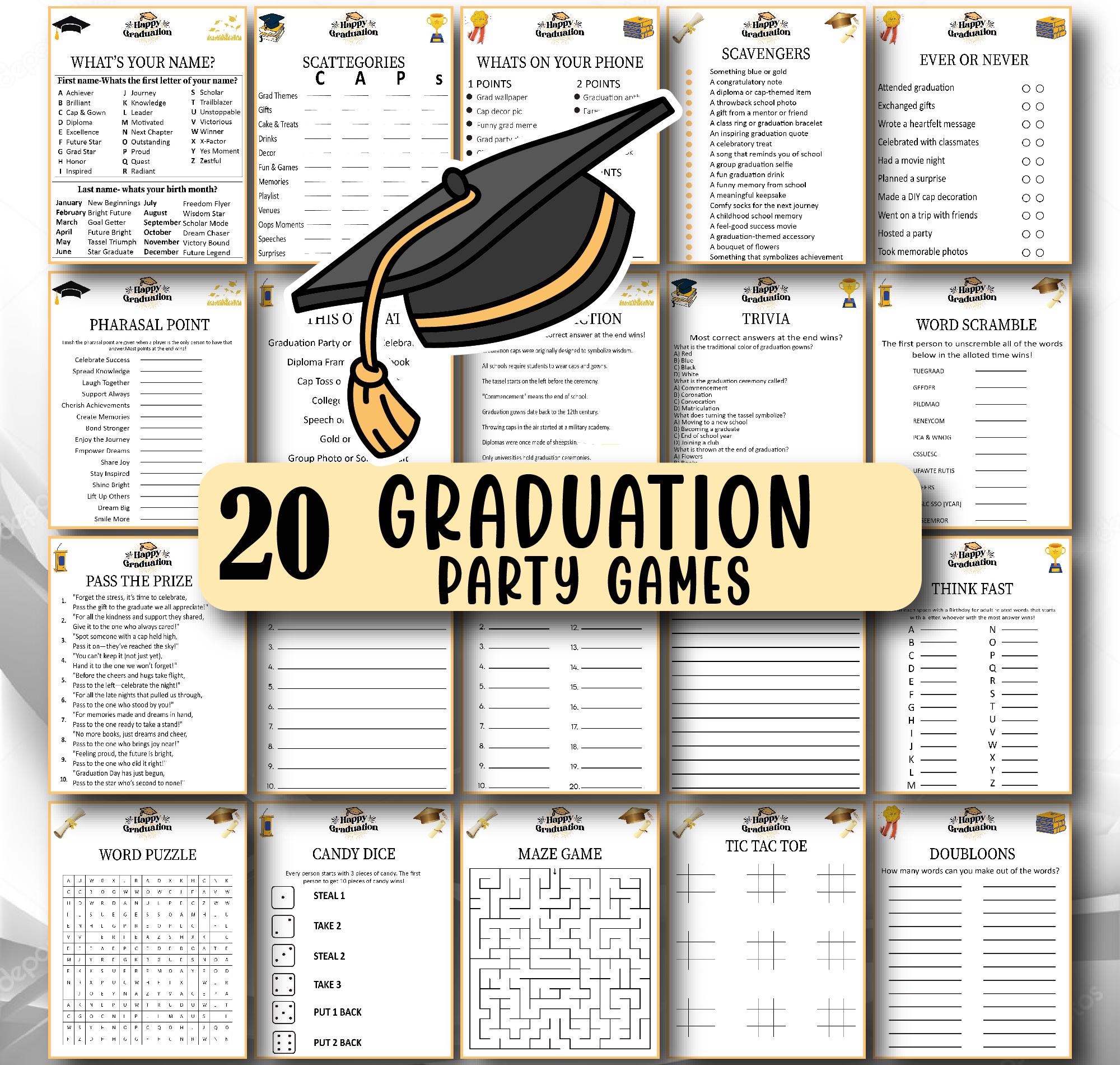 20 Graduation Party Games, Class of Graduation Games, College Grad ...