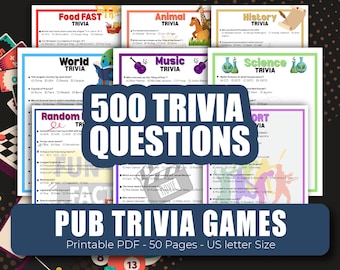 Paquete de juegos de trivia de pub, juegos de trivia para la noche, set de juegos de trivia, noche de juegos en familia, concursos de trivia para la noche, paquete de trivia de pub, trivia para la noche de juegos