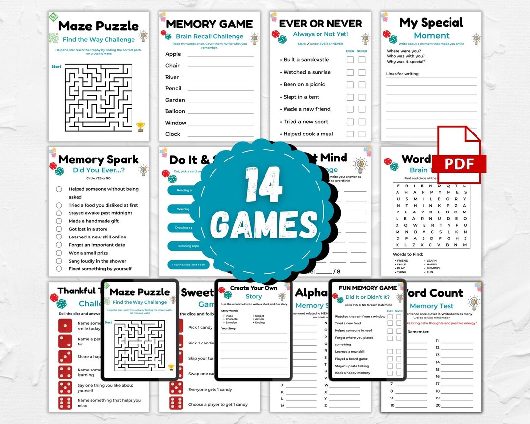 Dementia Games Bundle, Printable Brain Games, Memory Activities