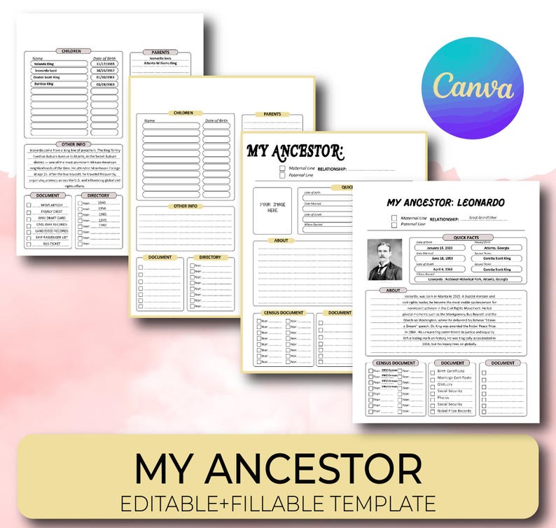 Ancestor Biography Profile Template, Genealogy Research, Genealogy Form ...