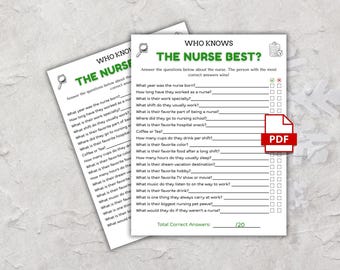 Jeu d'appréciation pour les infirmières, jeu de fête pour les soins infirmiers, jeu de remise des diplômes en soins infirmiers, activité de la semaine des infirmières, jeux de soins de santé, meilleur jeu qui connaît l'infirmière