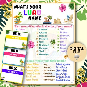 Hawaiian Birthday Party, Luau Summer Party Activity, What&#39;s Your Luau Name, Luau Themed Office Party, Aloha Birthday Party, Tropical Party