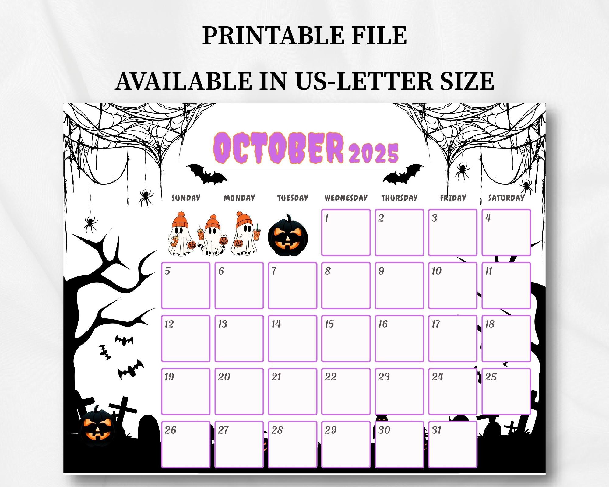 Kids October 2025 Calendar Halloween Theme, Printable 2025 Calendar ...