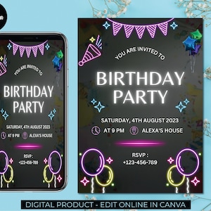Editable Friends Invitation Template, Digital Kids Party Invite, Printable Birthday Party Invitations, Digital Party Invite, Bday Card