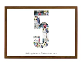 Number 5 Birthday Photo Collage Template, Party Decor Ideas, Personalized 5th Birthday Gift for Boy or Girl, Canva Picture Collage, Editable