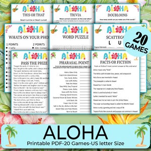 20 Aloha party Games, Luau Games Bundle, Luau Party Games Hawaiian Party Games, Aloha Games, Hawaii Theme Party Games, Tropical Party Games