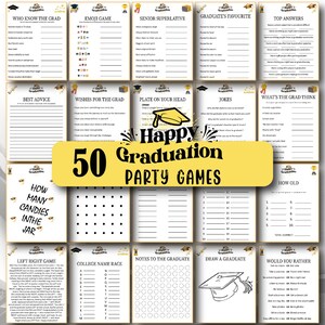 50 Graduation Party Games, Class of Graduation Games, College Grad Party, High School Graduation, Grad Night Games, Graduation trivia