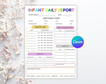 Baby Daily Log, Infant Daily Log, Daycare daily report, Nanny log, Babysitter report, Childcare report, Infant care, Babysitter Log