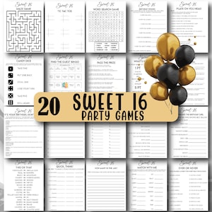 20 Sweet 16 Games Bundle, Sweet 16 Birthday Party, Sweet 16 Birthday Quiz, birthday games, Birthday Party Games, Birthday Activities Bundle
