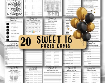 Lot de 20 jeux pour les 16 ans, fête d'anniversaire pour les 16 ans, quiz pour les 16 ans, jeux d'anniversaire, jeux de fête d'anniversaire, lot d'activités d'anniversaire