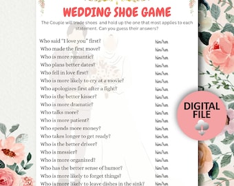 Editable Wedding Shoe Game Template, couples shoe game, Couples Shower Games, Bridal Game, Engagement Party Game, Wedding Shower Games