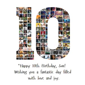 10th Birthday Photo Collage, Number 10 Birthday Photo Collage TEMPLATE, 10th Birthday Gift, 10th Photo Collage, Editable 10 Birthday Poster