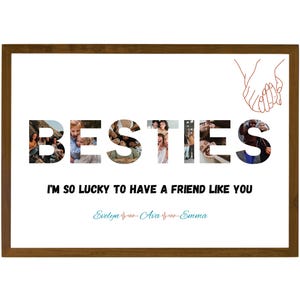 Personalised Best Friend Photo Collage, Wall Art Print, Best Friend Gift, Besties Text Collage, Drag and Drop, Custom Gift With Photo
