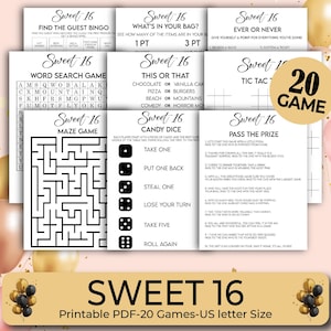 Sweet 16 Birthday Party, 20 Sweet 16 Games Bundle, Sweet 16 Birthday Quiz, birthday games, Birthday Party Games, Birthday Activities Bundle