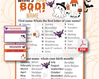What's your Boo's Name. Halloween Ghost Name Game, Ghost Birthday Party, Halloween Printable Party Activity, Halloween Icebreaker Game