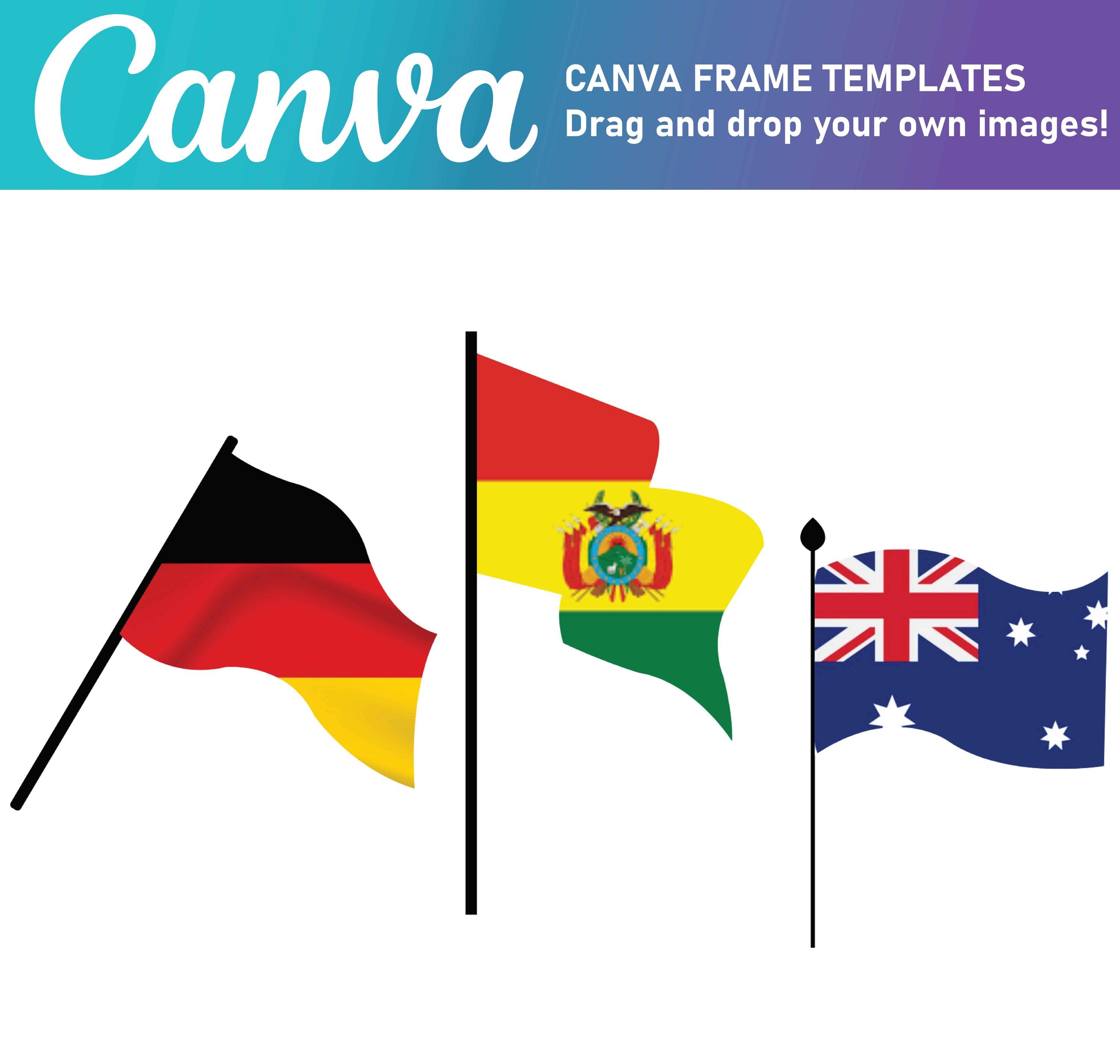 Fill Your Own Flag in CANVA with Drag and Drop, Patriotic Flags Canva Frames bundle, Create Digital Sublimation Design,  Racing Flag File