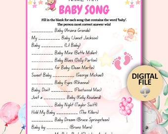 Name that Tune Game, Baby shower game, Baby girl song game, gender reveal game, guess song game, name that baby song, Shower games ideas