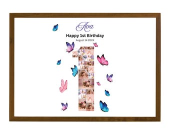 Butterfly 1st Birthday Milestone Photo Poster, Butterfly Girl 1st Birthday Party Template, My First Year Butterfly Birthday Board, Birthday