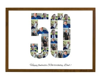 50th Birthday Photo Collage Template, Him/Her, Number Collage, Family Gift, Personalized 50th Birthday Gift, Birthday Gift, Editable Canva