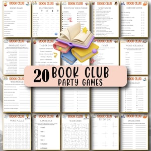 20 Book Club Game Bundle, Reading Group Activities, Book Club Party Games, Bookish Games, Student Book Club, World Book Day Ideas, Printable
