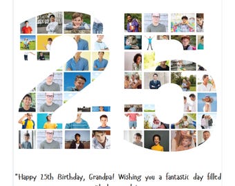 Collage de fotos de cumpleaños número 25, cumpleaños número 25 imprimible, regalo de cumpleaños número 25, regalo de 25 años, plantilla de collage de fotos 25, cumpleaños 25