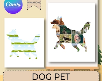 Dog Photo Collage Canva Template, Pet Memorial Photo Collage, Pet Owners Gift, Pet Photo Collage, Dog Shape Photo Frame, Drag and Drop