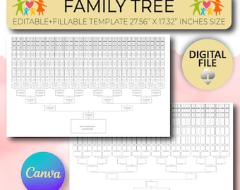 Family Tree Template for 11 Generations, Genealogy Family Tree, Family Tree Chart Fillable Template, Blank family chart, Genealogy template