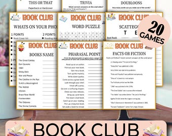 20 Book Club Game Bundle, Reading Group Activities, Book Club Party Games, Bookish Games, Student Book Club, World Book Day Ideas, Printable