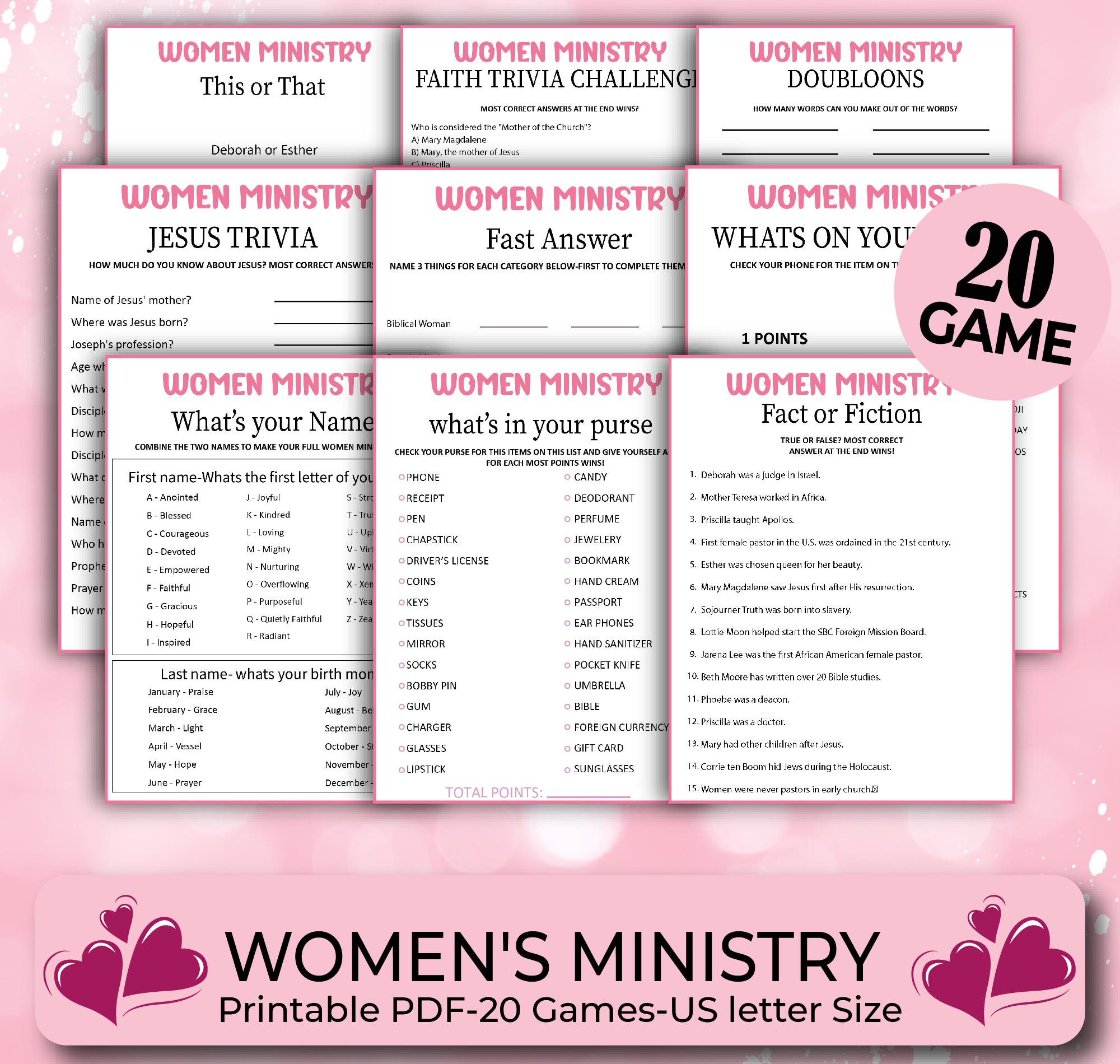 20 Women's Ministry Games, Bible Games Bundle, Bible Study Games, Sunday School, Christian Games, Bible Trivia Games, Bible Activities