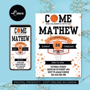 Basketball Birthday Invitation Template, Sport Birthday Party Invite, Boys Birthday Party, Sport Themed Party, Basketball Themed Party