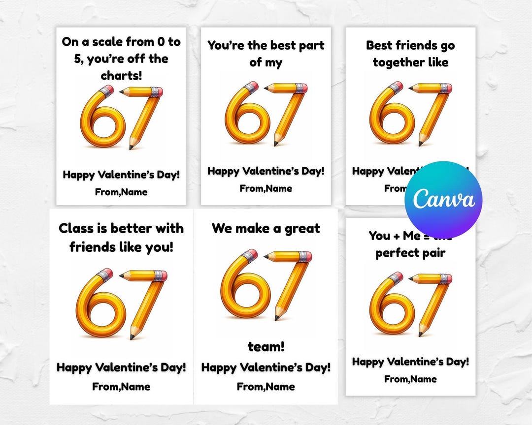 Editable 67 Valentine Cards for Kids Tweens, 6 7 Valentine Treat Tags ...