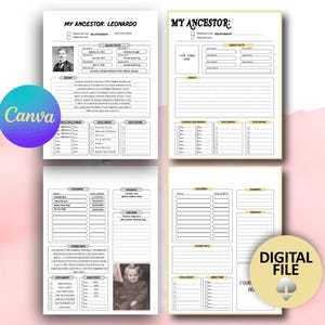 Ancestor Biography Profile Template, Genealogy Research, Genealogy Form, Editable Family History Template, Genealogy Journal, Family tree