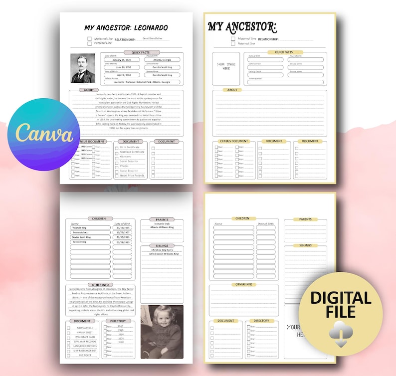 Ancestor Biography Profile Template, Genealogy Research, Genealogy Form ...