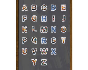 Alfabetos editables de Canva, plantilla de letras de Canva, marcos de Canva, plantilla de cumpleaños de la A a la Z, alfabeto de arrastrar y soltar de Canva, marcos de letras con patrones