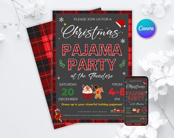 Christmas Pajama Party Invitation, Pajama Invitation, Holiday Party Invite, Xmas Party, Xmas Holiday Invite, Kids PJs Sleepover Party