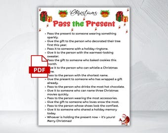 Christmas Pass the Present Game, Pass the Prize Christmas Gift Exchange Game, Left Right Christmas Game, Printable Christmas Party Game Teen