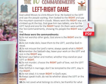 10 commandments Bible Left-Right Game, The Ten Commandments Bible verse Game, Sunday School Church Games, Youth Group Game, Bible Study Game