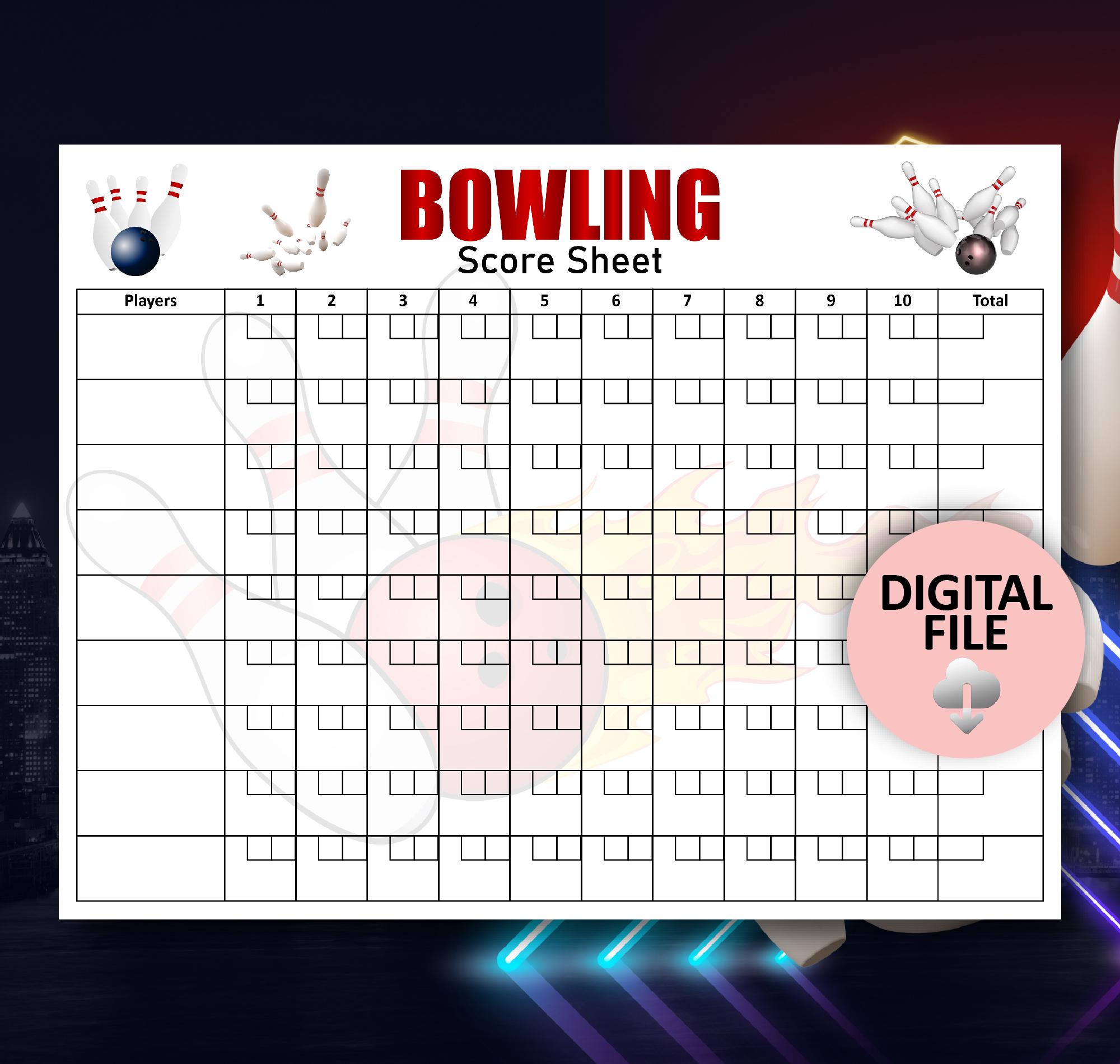 Bowling Score Sheet, Bowling Score Pad, Bowling Score Card, Bowling