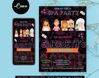 Join Us For A Spa Party Invitation, Tween Manicure & Pedicures Birthday, Editable Pamper Party Invite Template, Glitz and Glam Girl