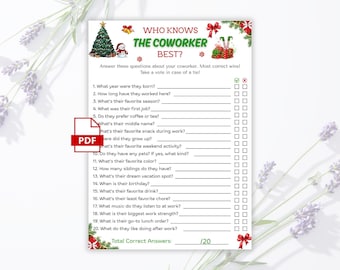 How Well Do You Know Your Team, Printable Holiday Coworker Activity Ice Breaker, Office Christmas Party Games, Office Team Building Games