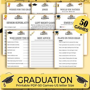 50 Graduation Party Games, Class of Graduation Games, College Grad Party, High School Graduation, Grad Night Games, Graduation trivia