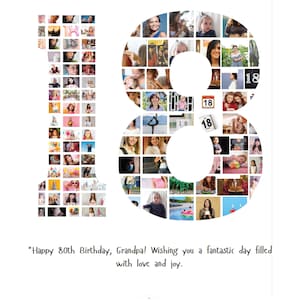 18th Birthday Photo Collage, Birthday Number 18 Printable, 18th Birthday Gift, Family Gift, Number Collage, Customizable Photo Collage Board