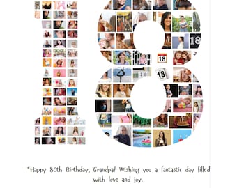 Collage de fotos de cumpleaños número 18, Número de cumpleaños 18 imprimible, Regalo de cumpleaños número 18, Regalo familiar, Collage de números, Tablero de collage de fotos personalizable