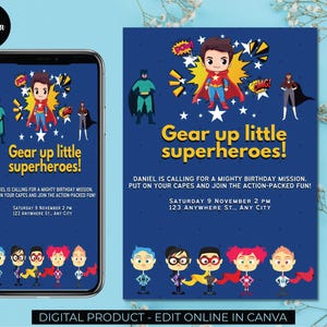 Editable Superheroes Birthday Invitation Template, Printable Birthday Party Invitation, Kids Party Invite Template, Superhero Birthday Card