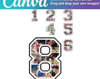 Sport number photo collage, 0-9 Sports Number Collage, Senior night gift, Senior night poster, Sport photo collage, Canva Drag and Drop